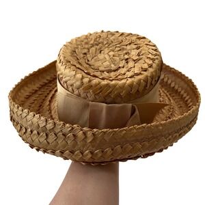 Vintage Amy New York Straw Boater Hat Abraham Straus Ribbon‎ Accent